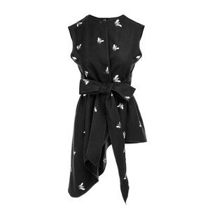 Izabela Mandoiu Black Vest With Asymmetrical Lines and Bees Embroidery